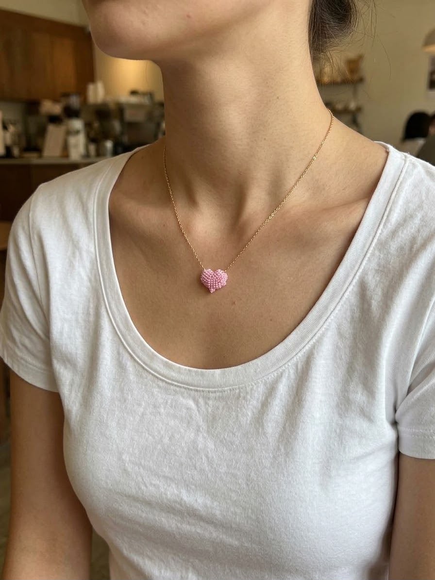 Collar Corazón Texturizado Rosado